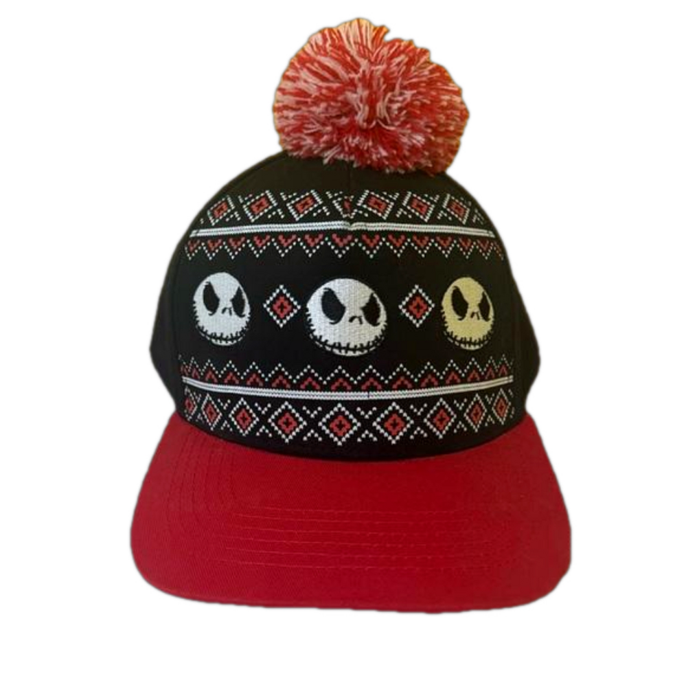 Disney Nightmare Before Christmas Jack Skeleton Print Snapback Cap with Pom Pom